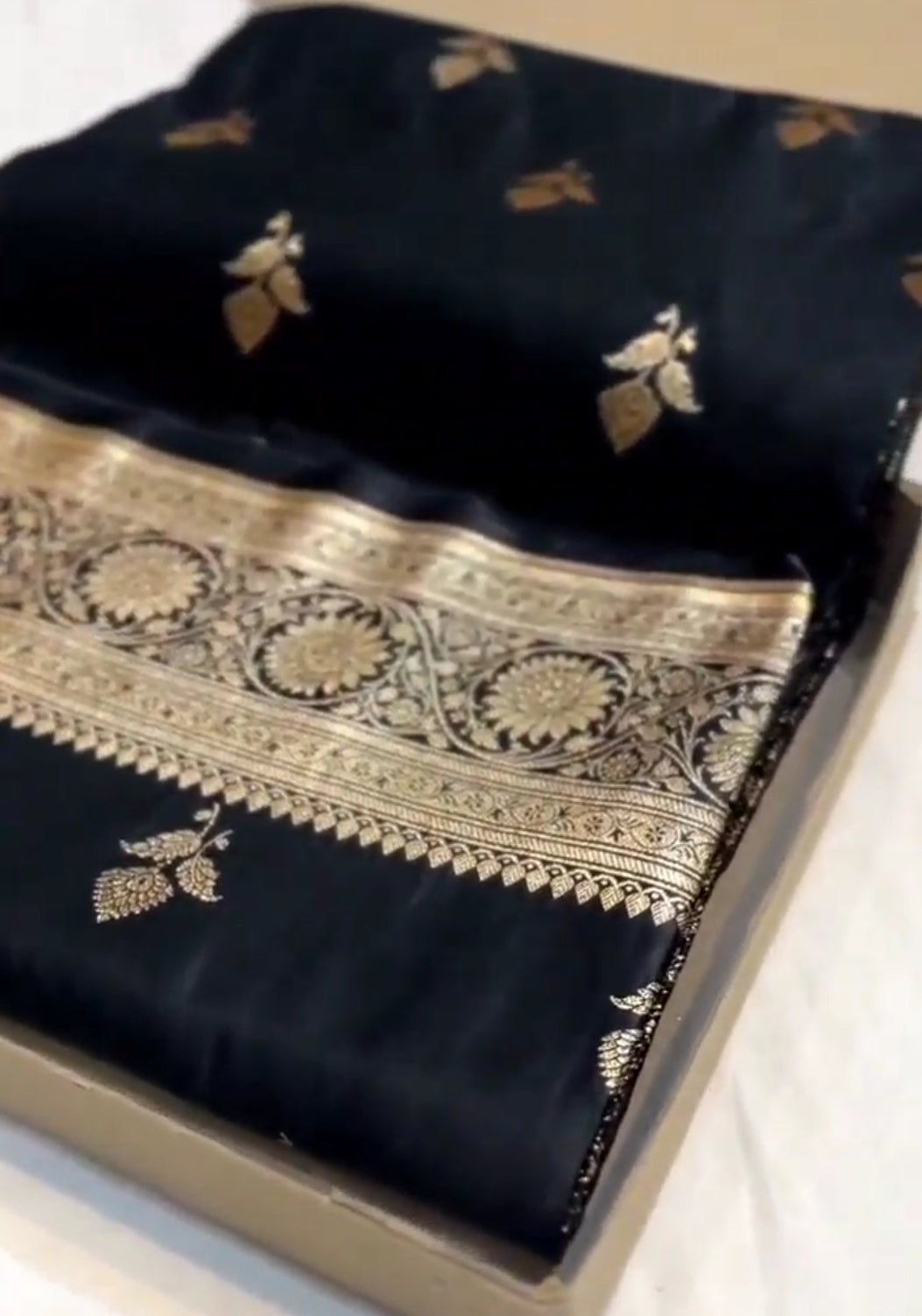 Black Banarasi Satin Katan Silk Saree