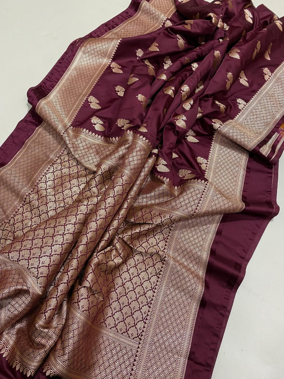 Maroon Banarasi Mashru Soft Silk Saree