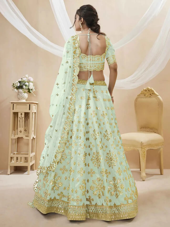 Pista Green Art Silk Lehenga with Sequins & Zari Work