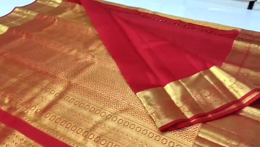 Red Kanchipuram Handloom Tissue Brocade Silk Bridal Saree