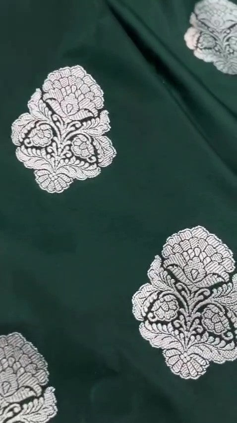 Bottle Green Banarasi Mashru Soft Silk Saree