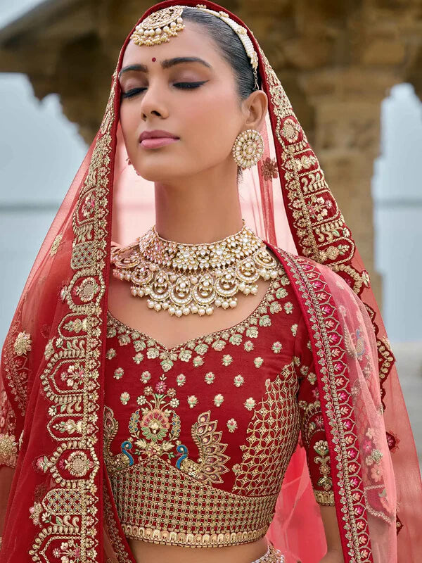 Red Designer Lehenga for Bride with Two Dupatta