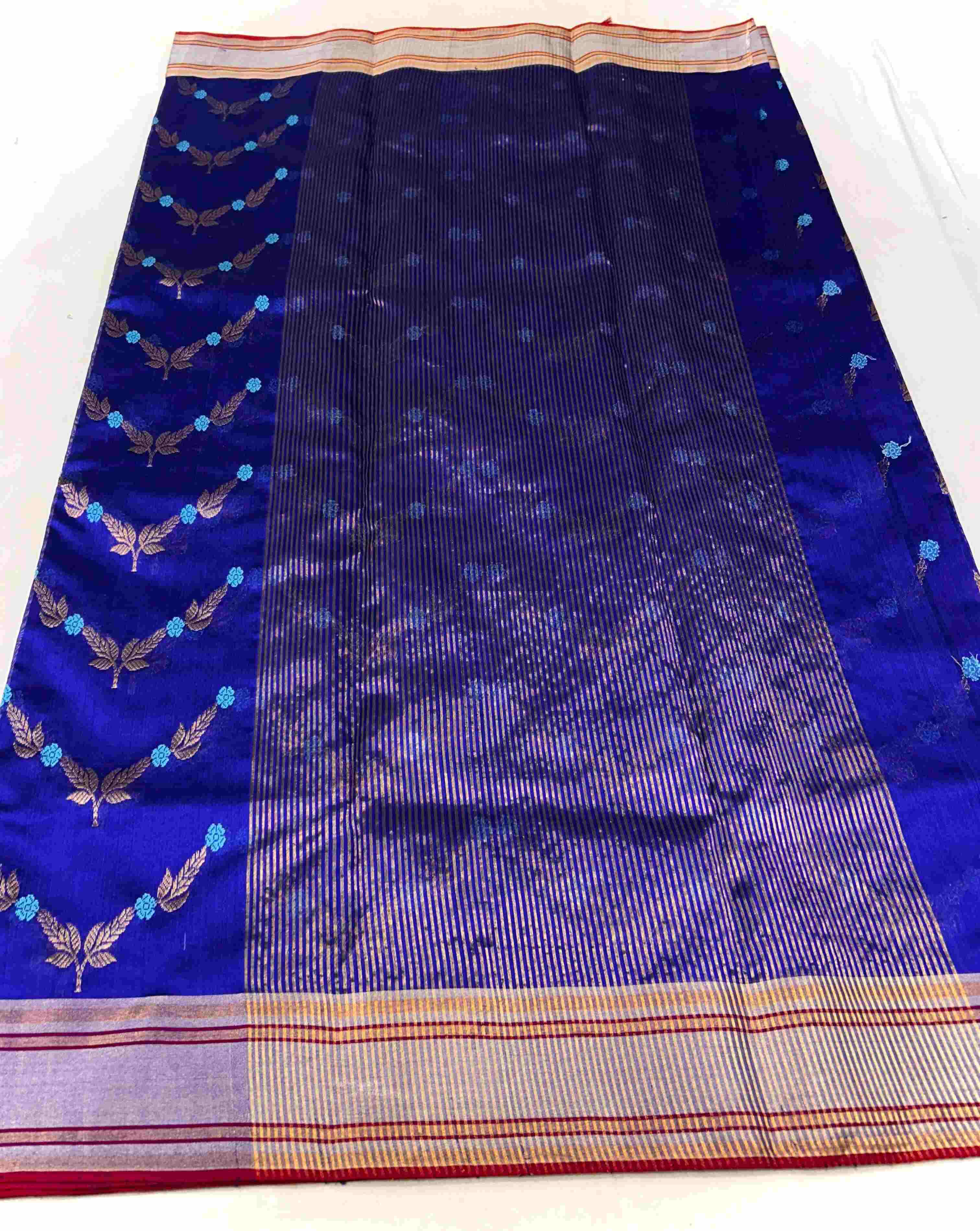 Azurblå Chanderi håndvævet Pattu Silk Meenakari Saree