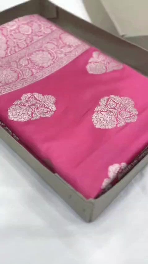 Pink Banarasi Mashru Soft Silk Saree
