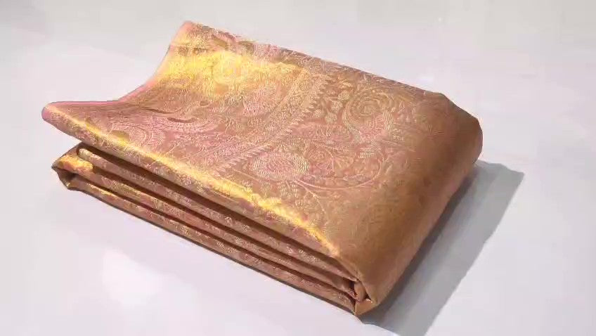 Peach Kanchipuram Handloom Tissue Brocade Silk Saree