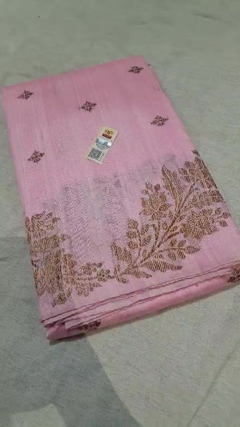Pink Banarasi Handloom Tussar Raw Silk Saree