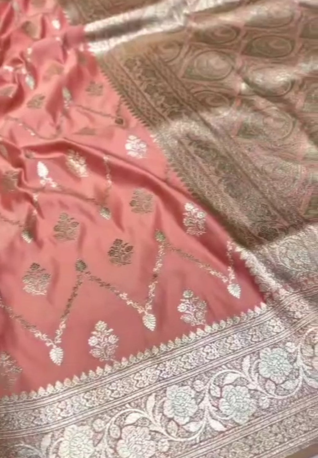 Peach Banarasi Satin Katan Silk Saree