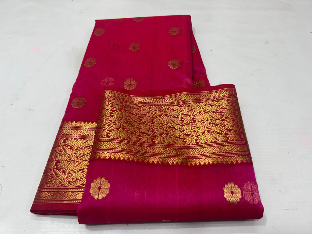 Dark Pink Chanderi Handloom Katan Silk Saree