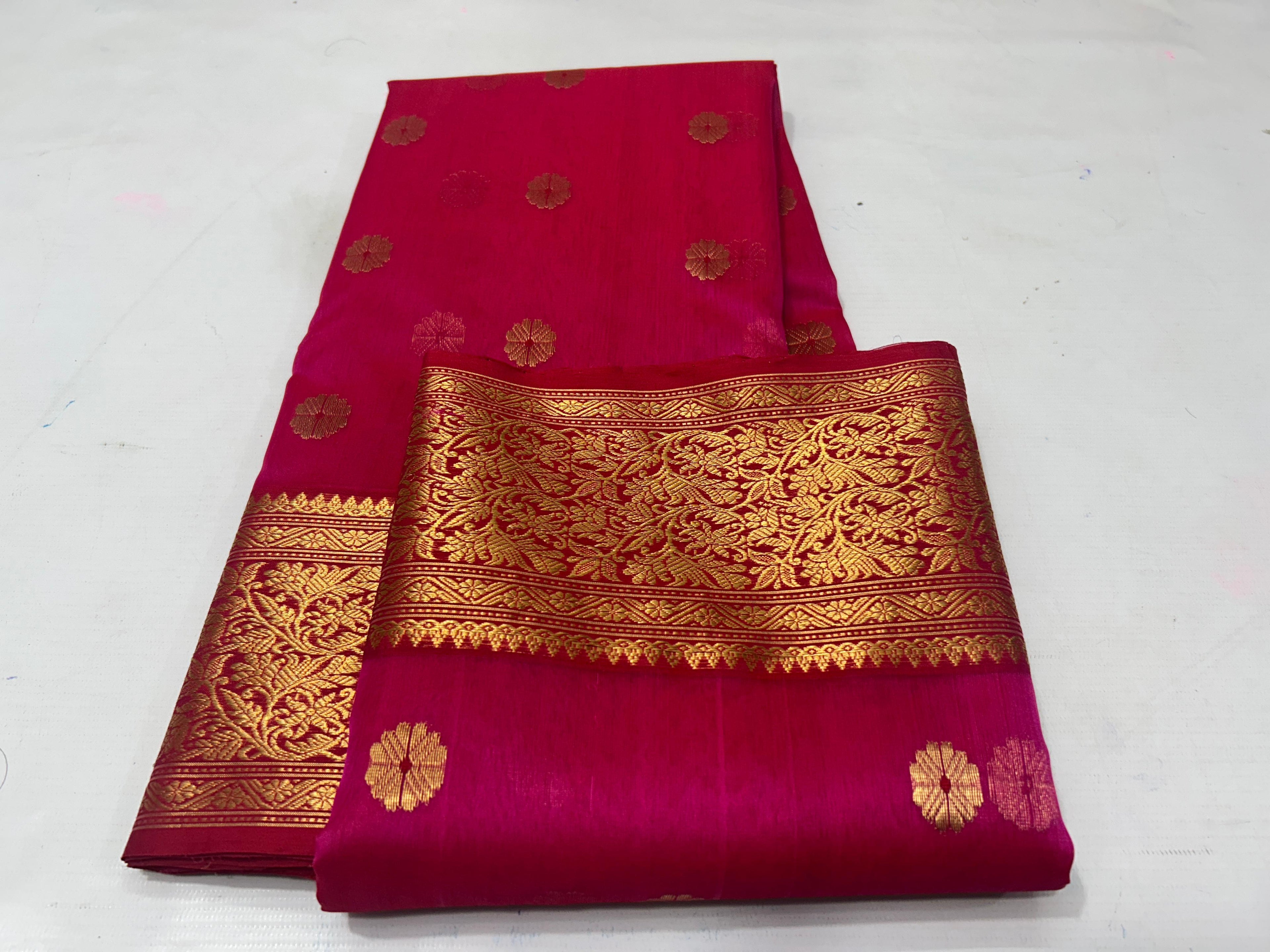 Dark Pink Chanderi Handloom Katan Silk Saree