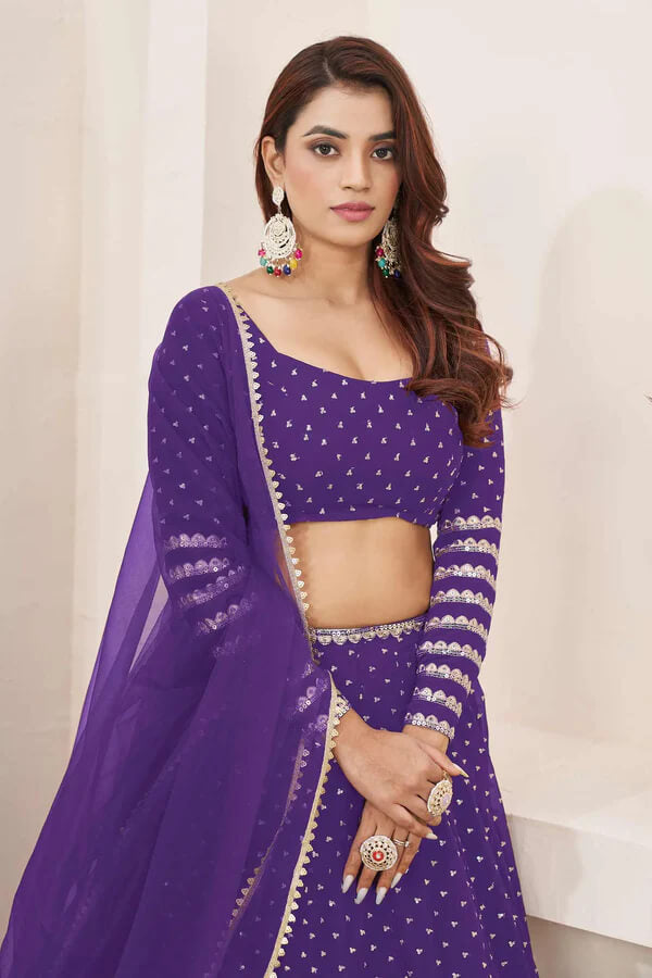 Violet Georgette Lehenga with Zari & Sequins Work