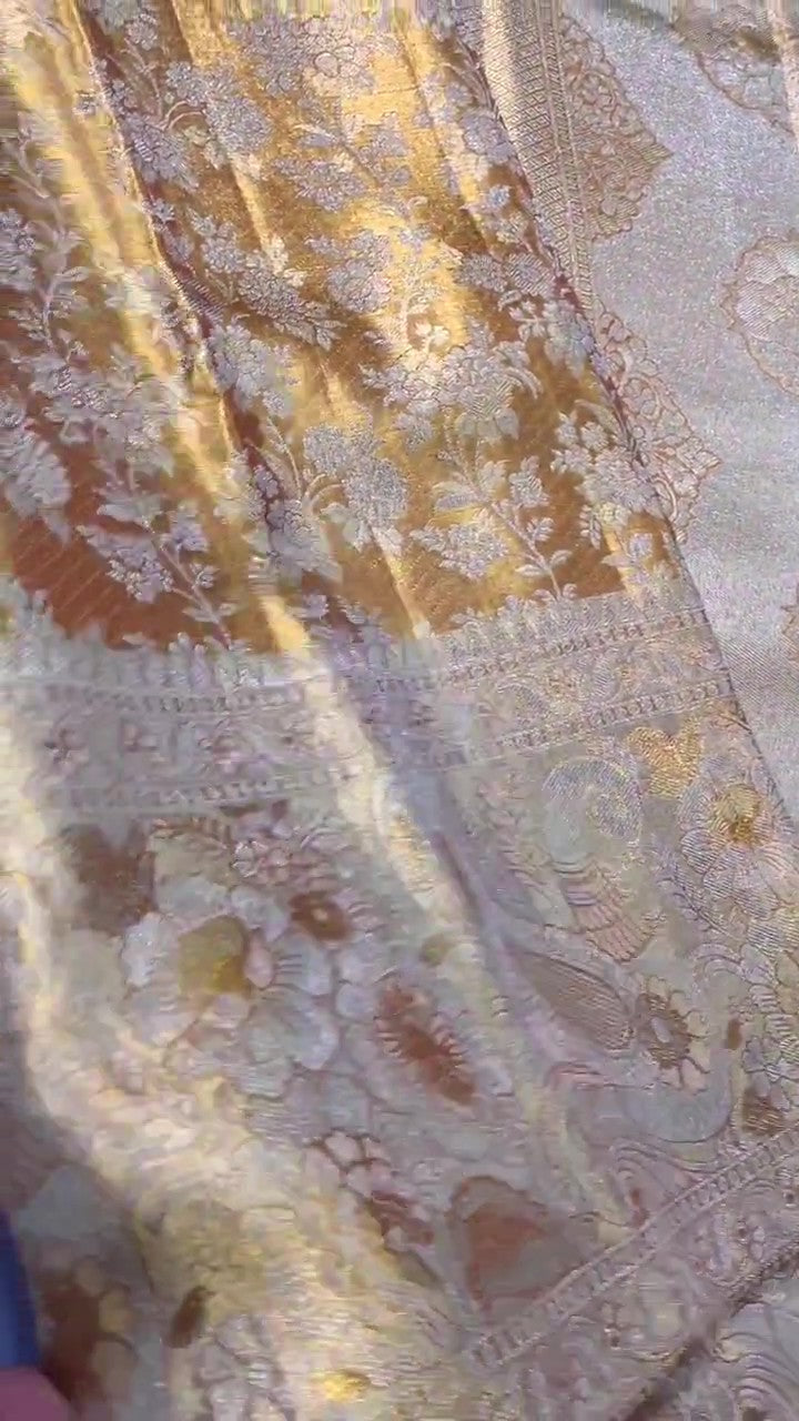 Gold Kanchipuram Handloom Tissue Brocade Silk Bridal Saree