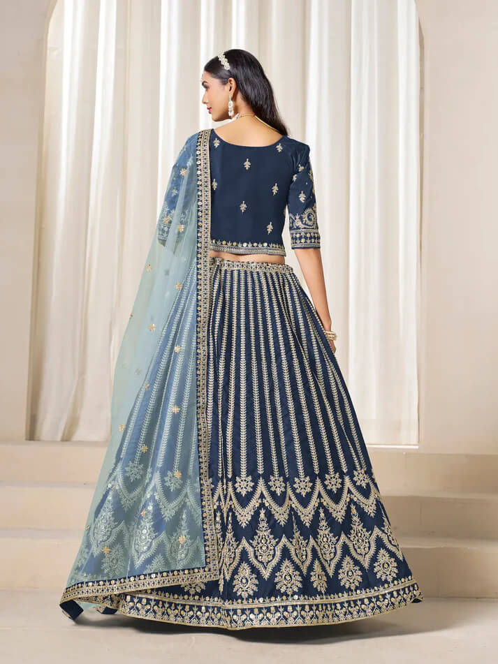 Navy Blue Art Silk Lehenga with Thread & Sequins Work