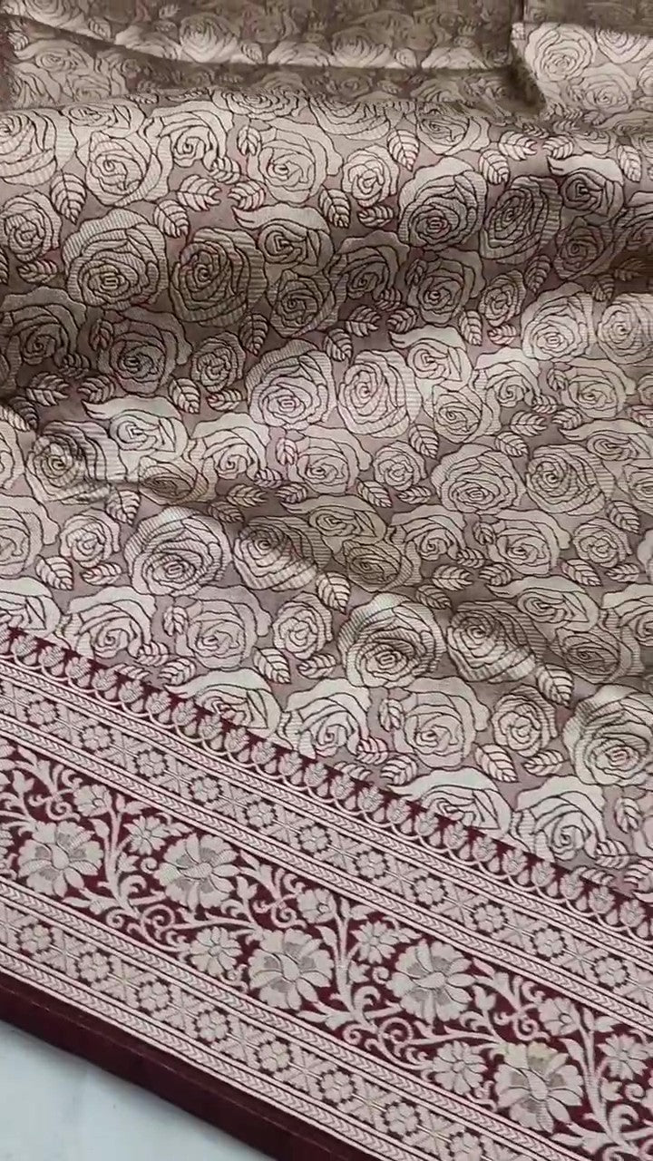 Wine Banarasi Handloom Katan Silk Brocade Saree