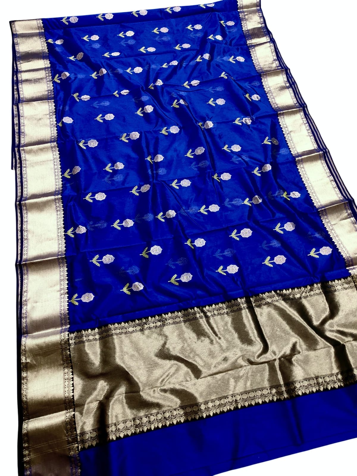 Azurblå Chanderi håndvævet Pattu Silk Meenakari Nakshi Saree
