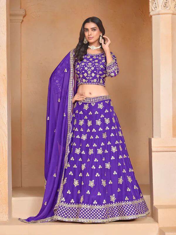 Purple Organza Lehenga Choli with Thread & Sequins Work