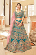 Blue Velvet Lehenga with Thread, Zari & Sequins Work