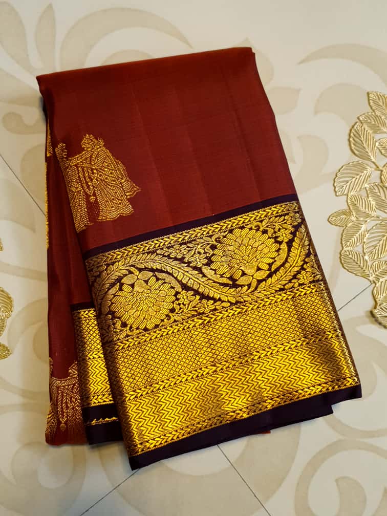 Maroon Kanchipuram Handloom 2G Gold Pattu Silk Saree