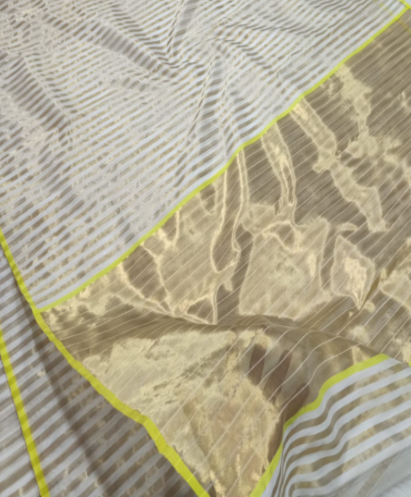 Cream Chanderi Handloom Cotton Silk Striped Saree