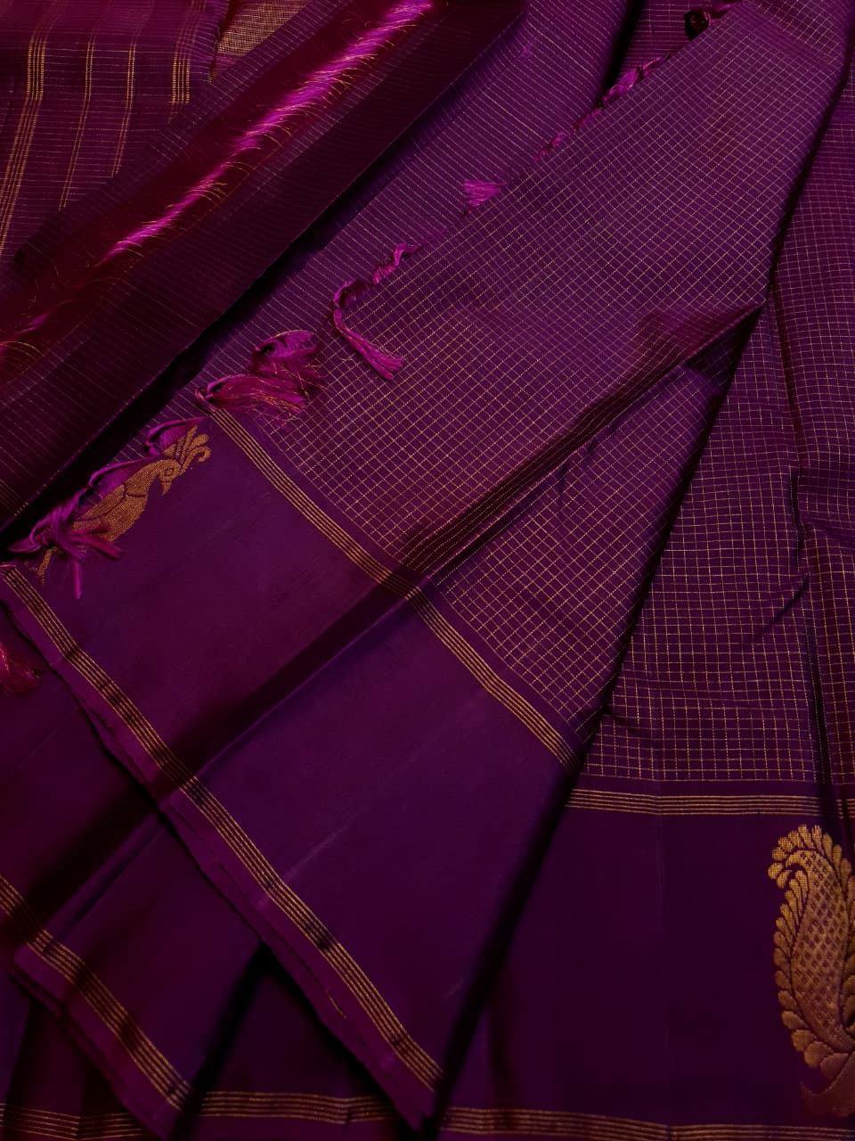 Wine Kanchipuram Handloom 2G Gold Pattu Silk Saree