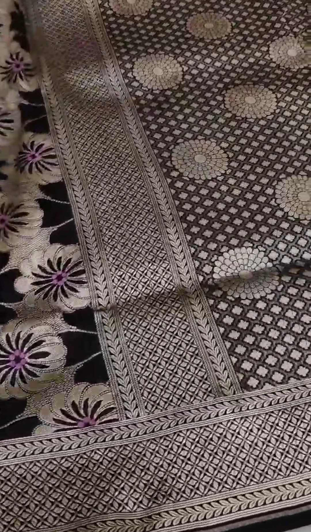 Sort Banarasi Håndvæv Katan Silk Meenakari Saree