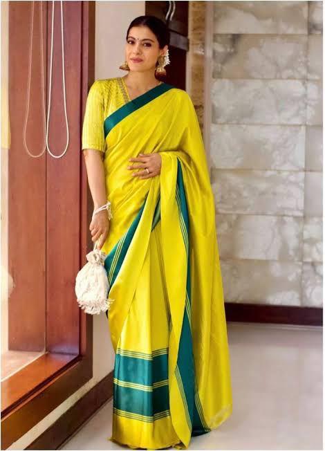 Yellow Chanderi Handloom Pattu Silk Mashru Borders Saree