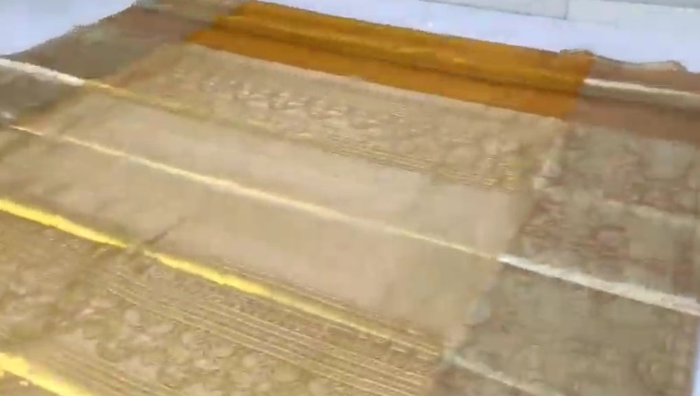 Gold Kanchipuram Handloom Tissue Brocade Silk Meenakari Saree