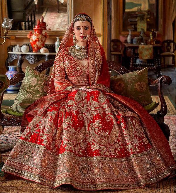 Designer Red Lehenga Choli with Pearl Embellishments