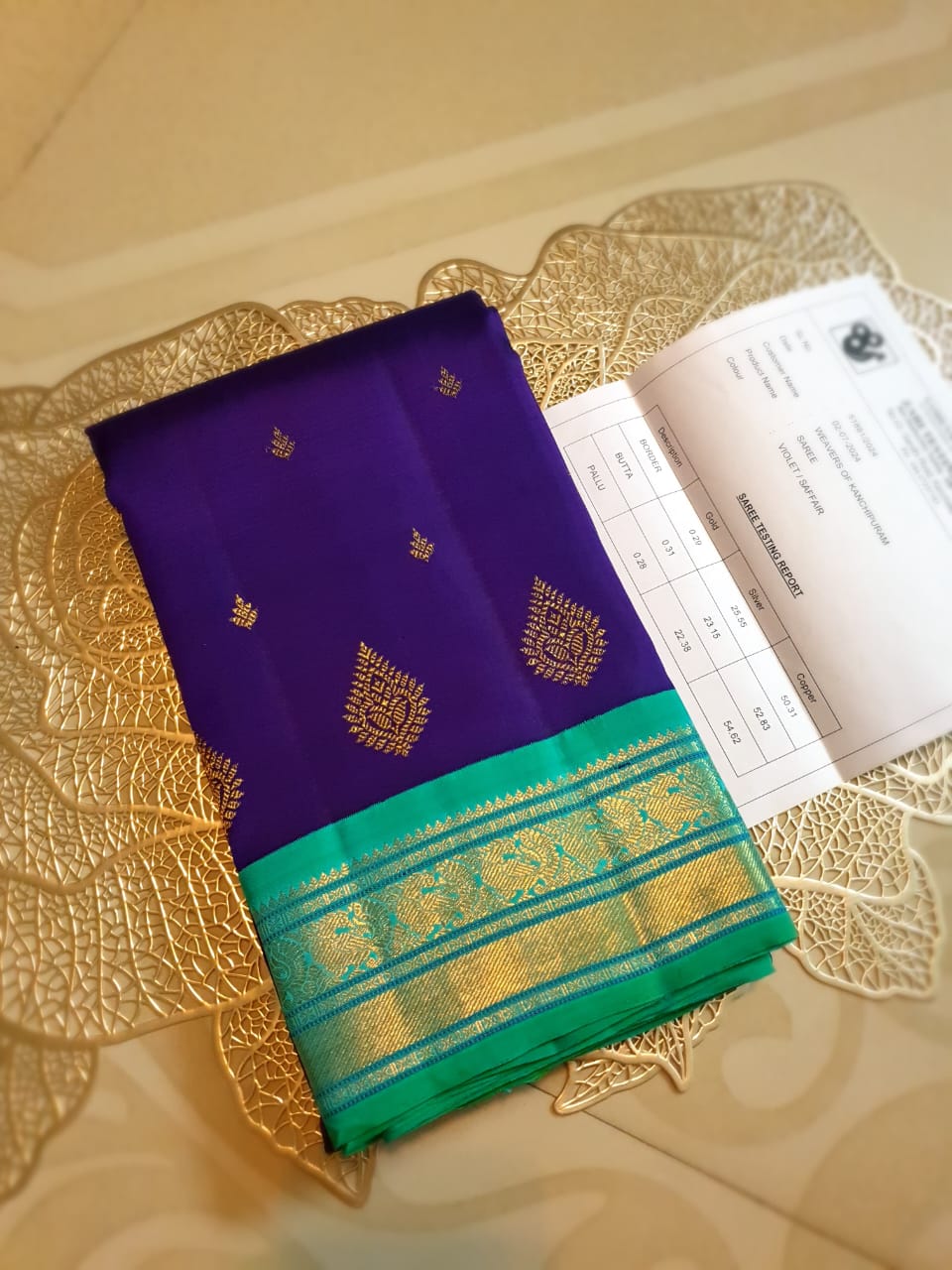 Dual Tone Purple Kanchipuram Handloom 4G Pure Gold Pattu Silk Saree