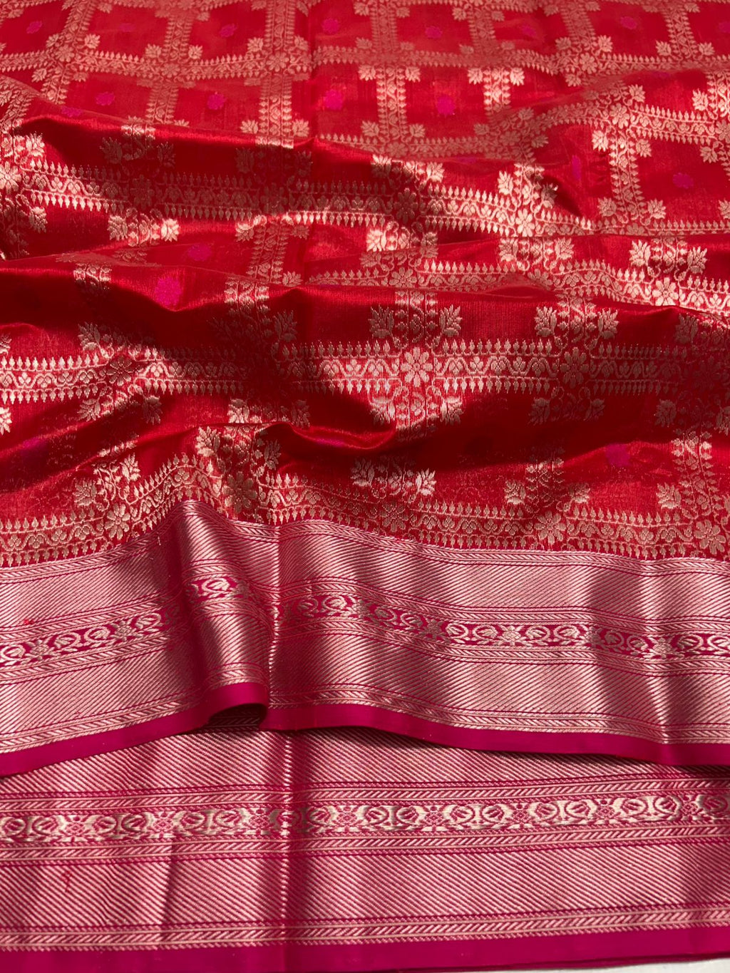 Rustic Red Chanderi Handloom Pattu Silk Meenakari Saree