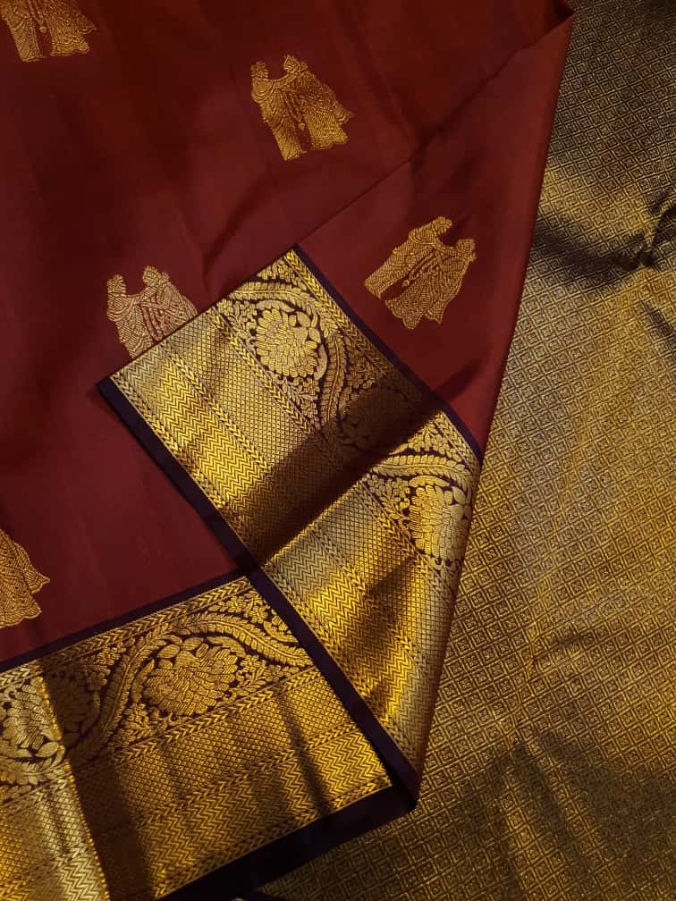 Maroon Kanchipuram Handloom 2G Gold Pattu Silk Saree