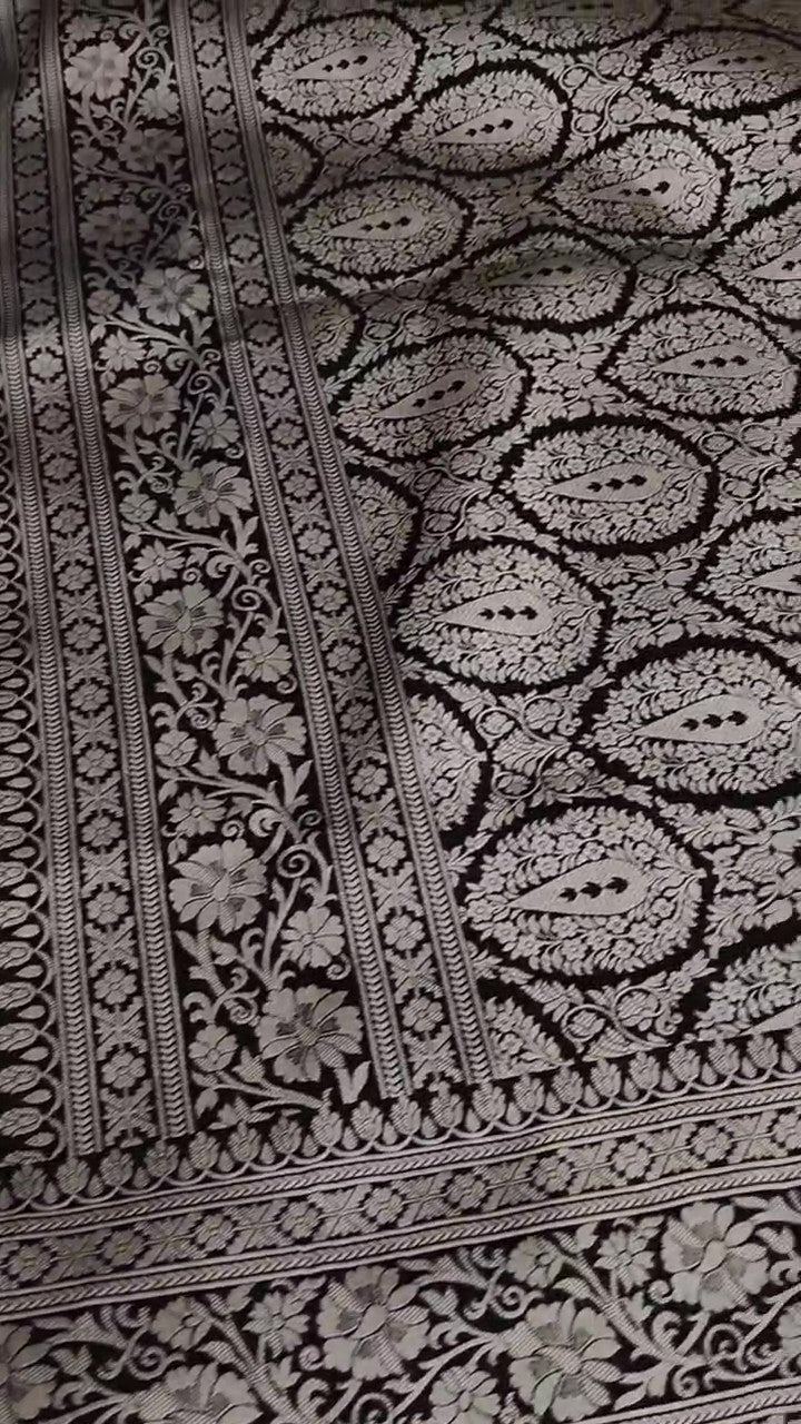 Black Banarasi Handloom Katan Silk Brocade Saree