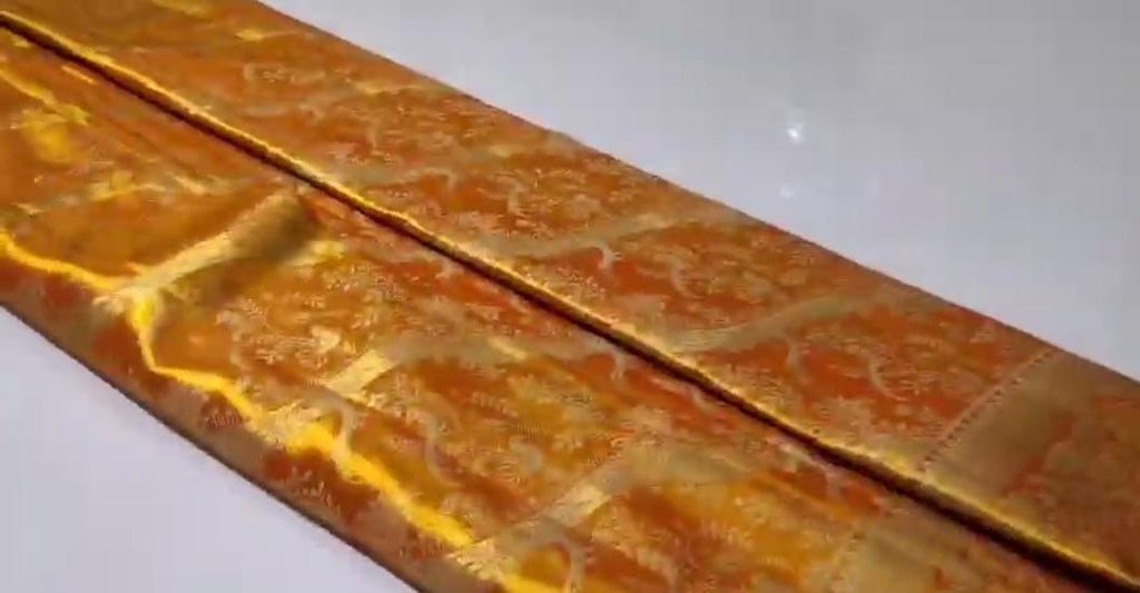 Orange Kanchipuram Handloom Tissue Brocade Silk Meenakari Saree