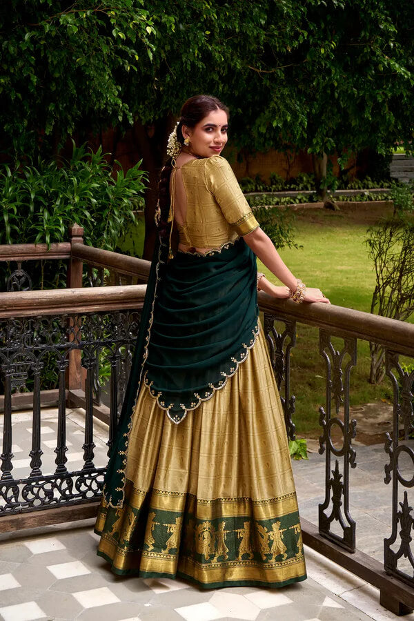 Classic Polly Cotton Lehenga with Dark Beige Zari Detailing