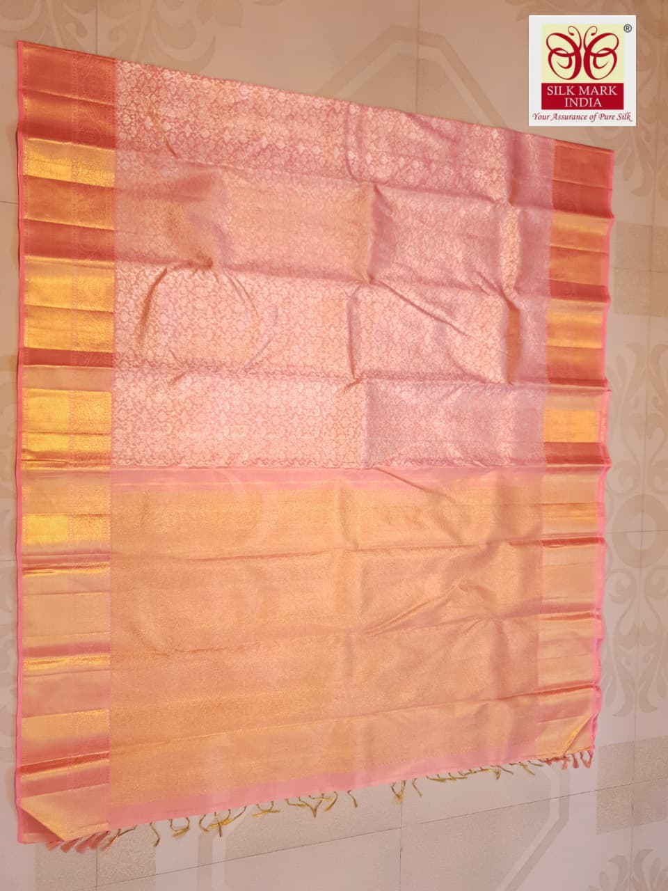 Peach Kanchipuram Handloom 2G Gold Tissue Silk Saree