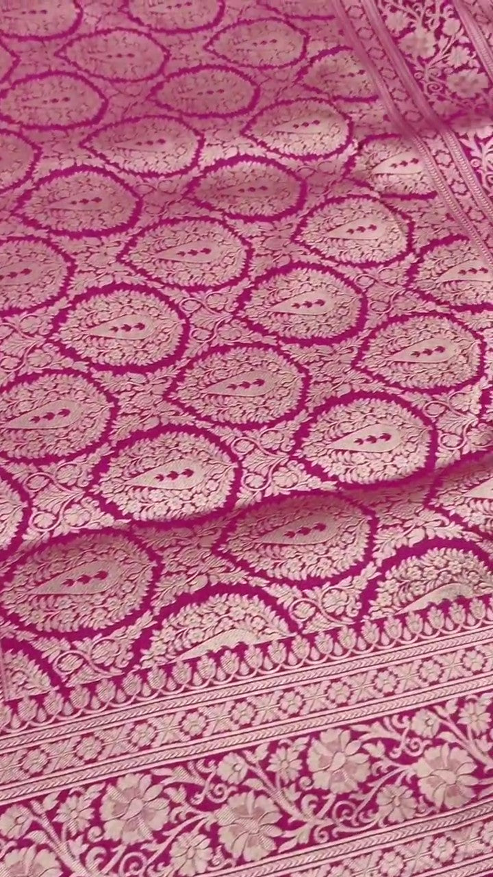 Hot Pink Banarasi Handloom Katan Silk Brocade Saree
