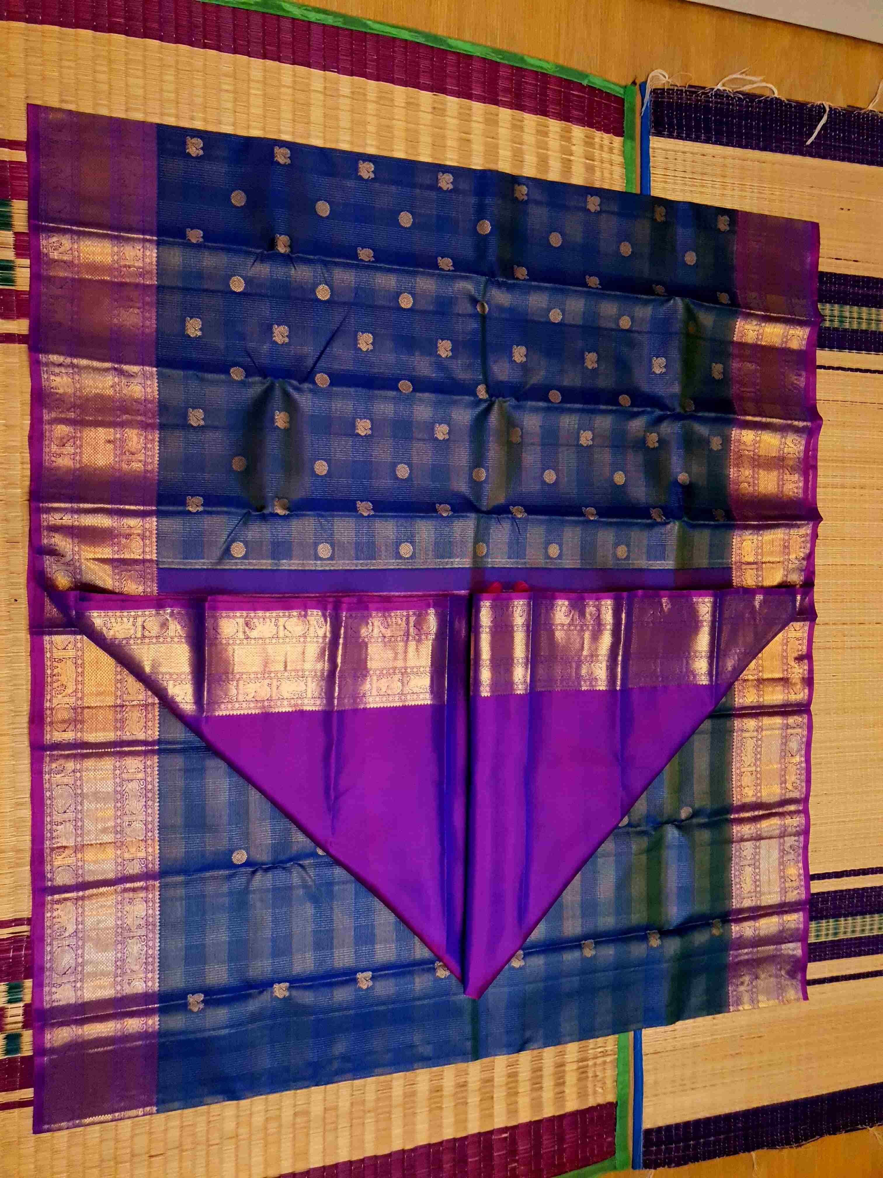 Blue Kanchipuram Handloom 4G Pure Gold Vairaoosi Pattu Silk Saree