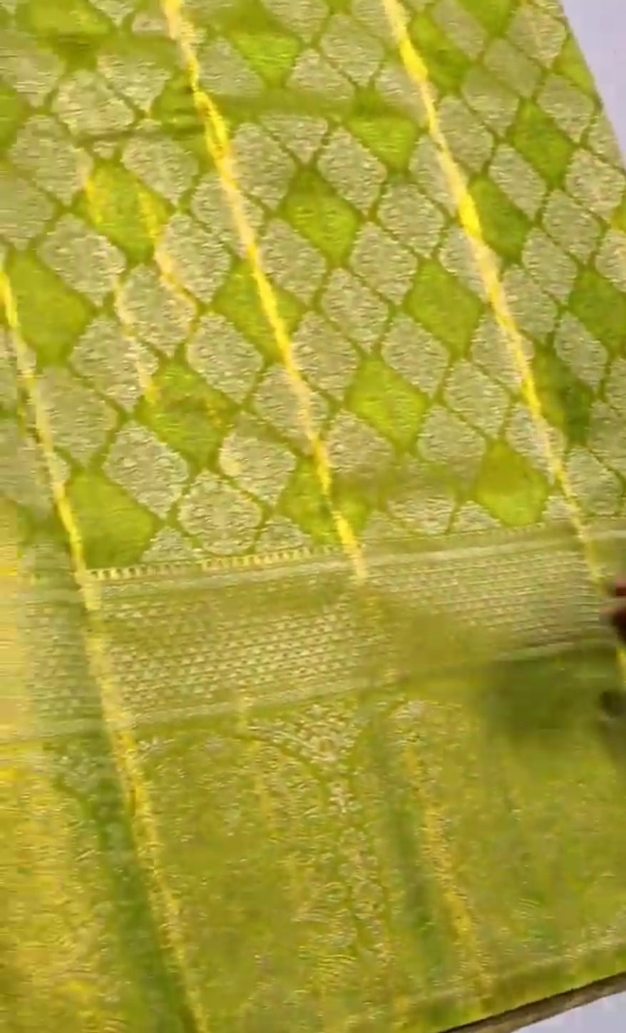 Lime Green Kanchipuram Handloom Tissue Brocade Silk Saree