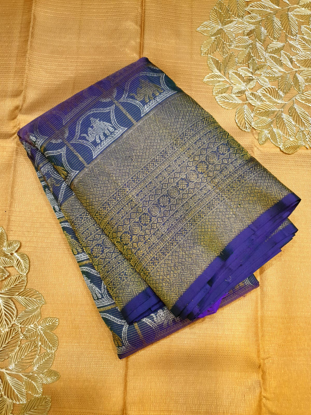 Dual Tone Purple Kanchipuram Handloom 2G Gold Pattu Silk Saree