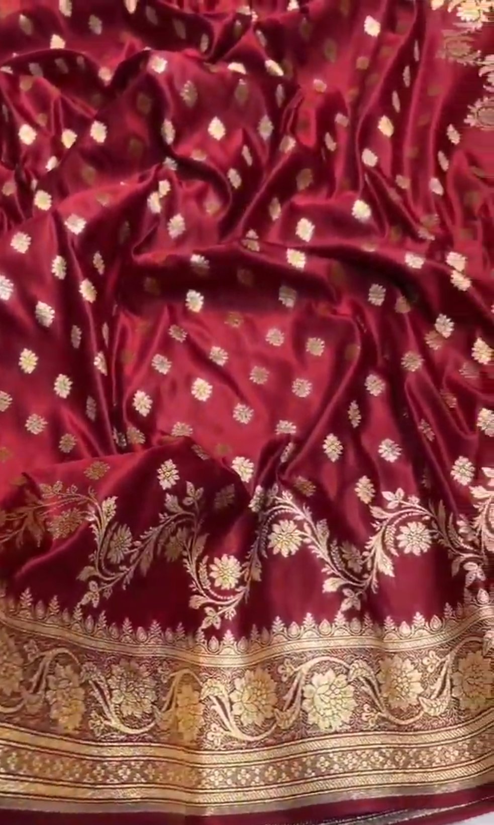 Maroon Banarasi Satin Katan Silk Saree