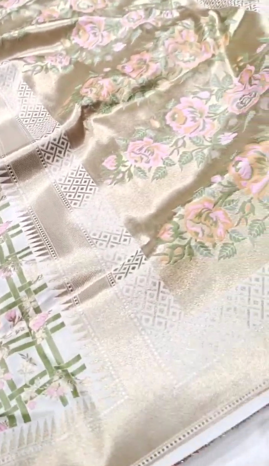 Cream Banarasi Soft Katan Silk Tilfi Meenakari Saree