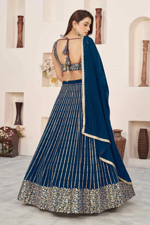 Prussian Blue Georgette Lehenga with Zari & Sequins Work
