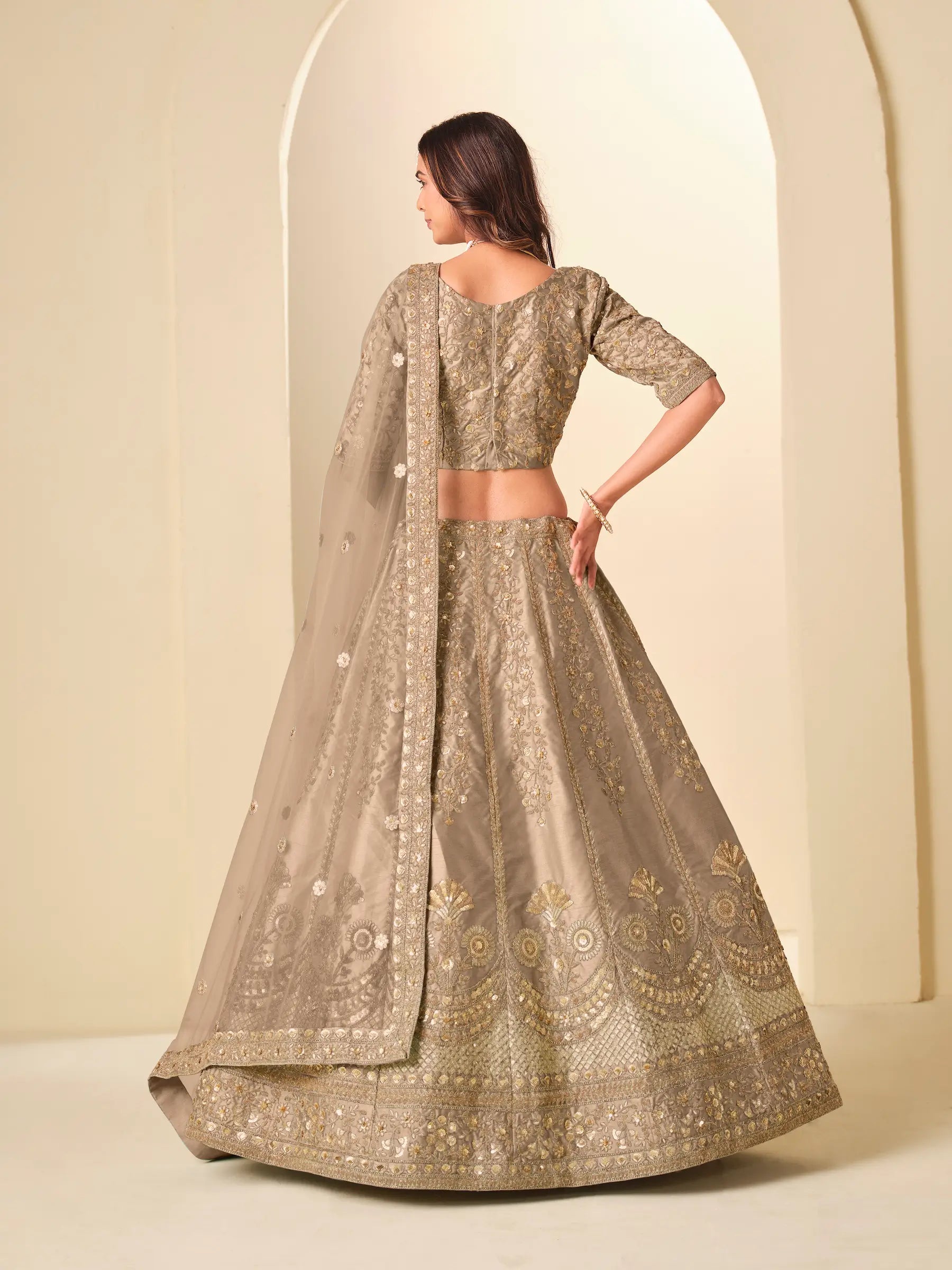 Pale Brown Sequins Embroidery Art Silk Lehenga Choli