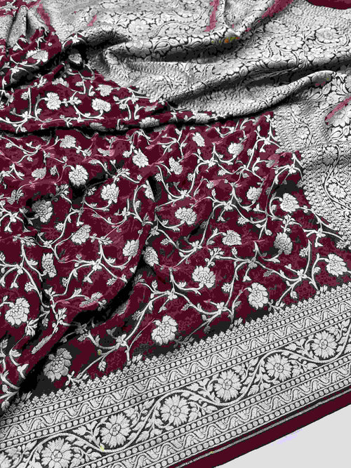 Brown Banarasi Handloom Antique Zari Georgette Silk Saree