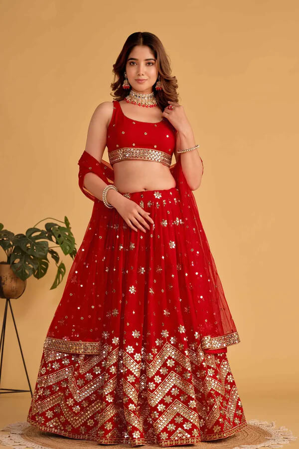 Designer Red Lehenga Choli with Embroidery
