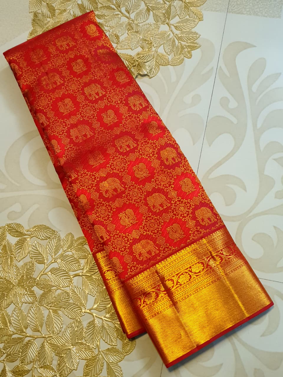 Chilly Red Kanchipuram Handloom 2G Gold Pattu Silk Meenakari Saree