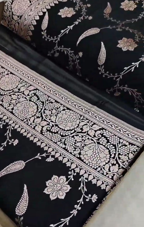 Black Banarasi Mashru Soft Silk Saree