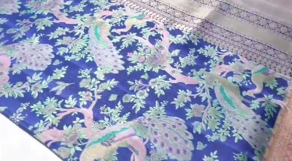 Azure Blue Kanchipuram Handloom Tissue Brocade 1G Gold Bridal Saree