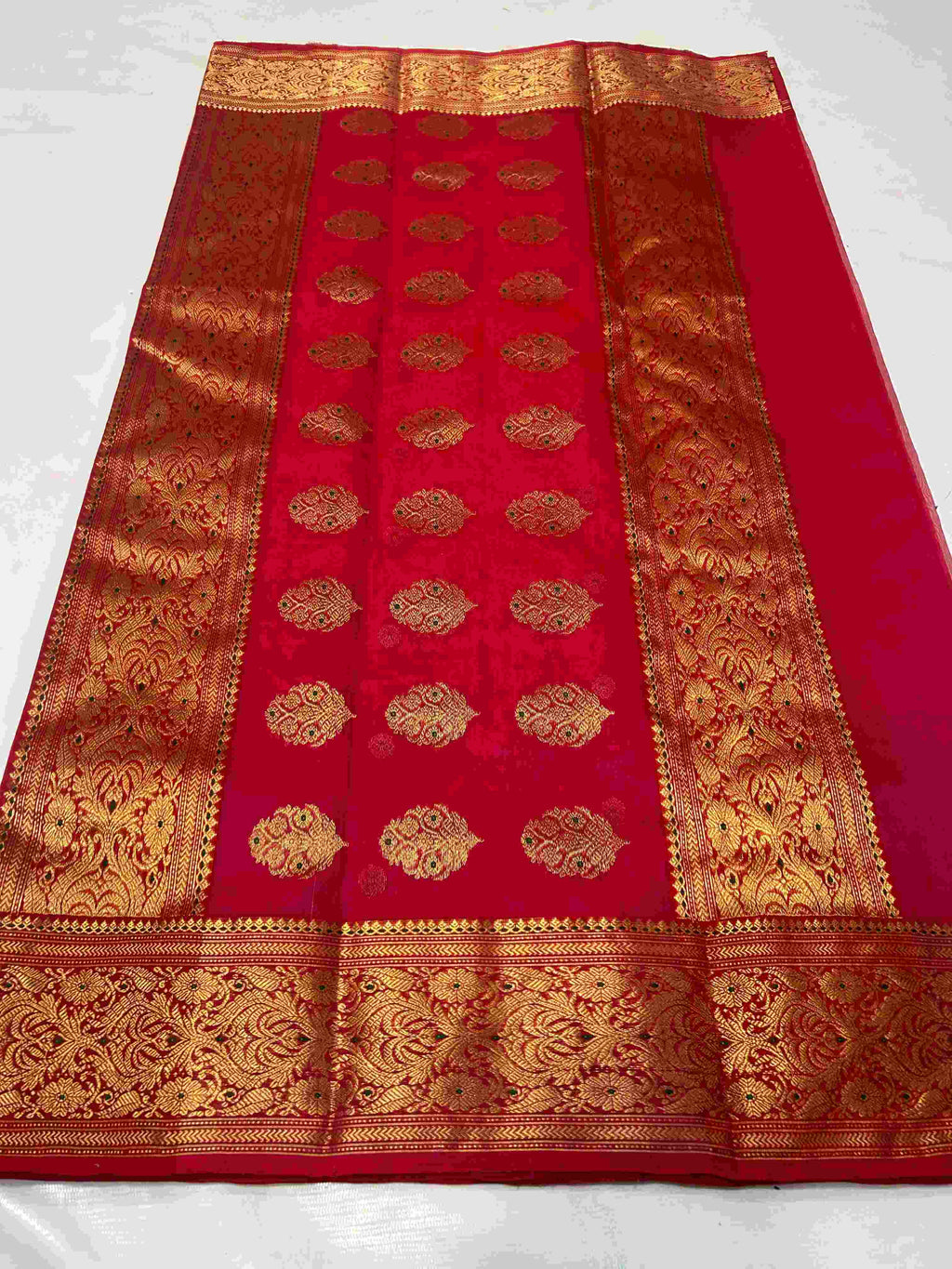 Red Chanderi Handloom Katan Silk Meenakari Saree