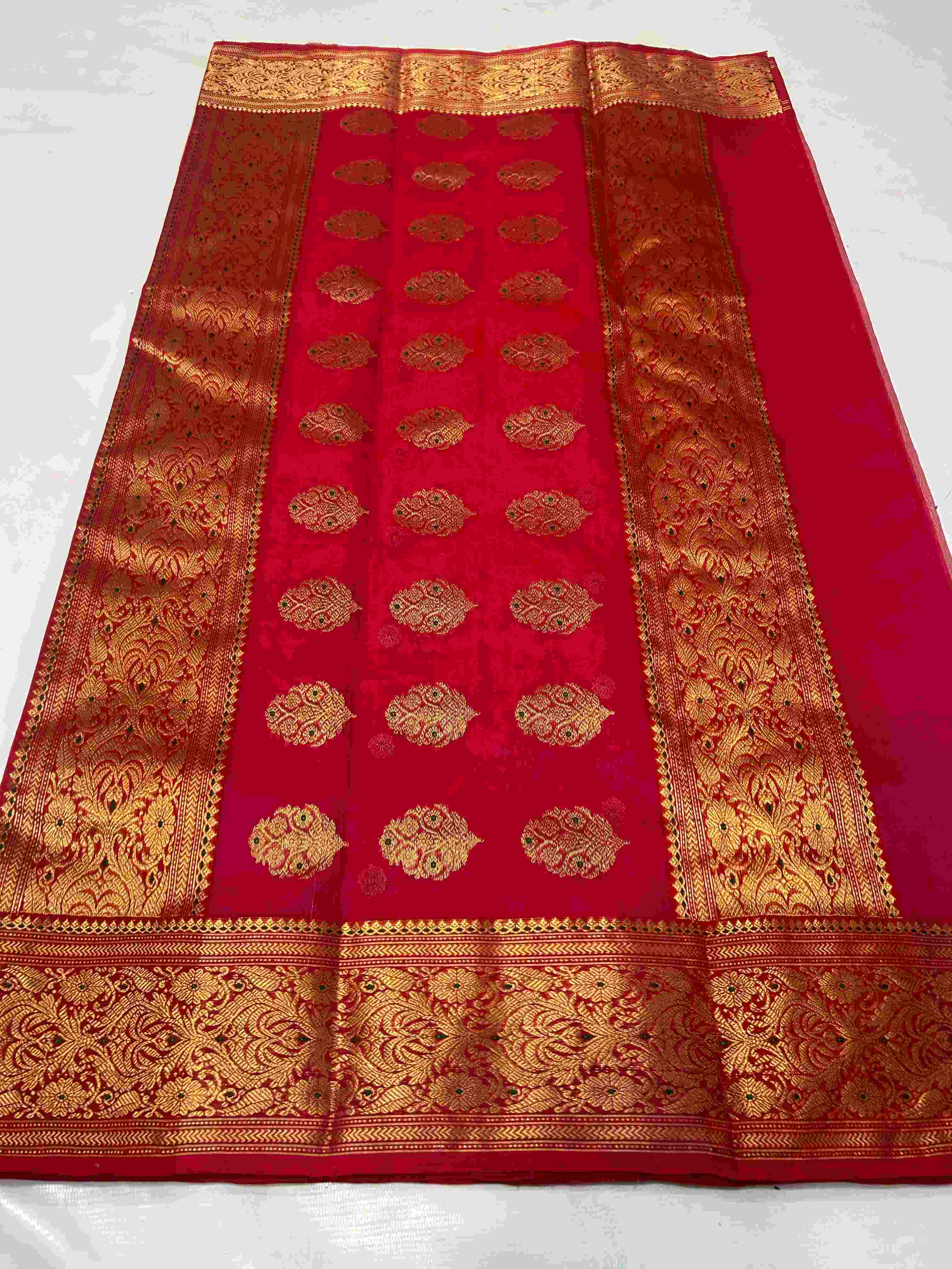 Red Chanderi Handloom Katan Silk Meenakari Saree