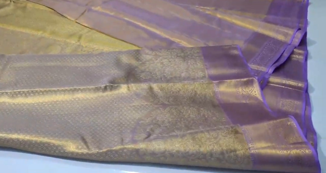 Lavender Kanchipuram Handloom Tissue Brocade Silk Saree